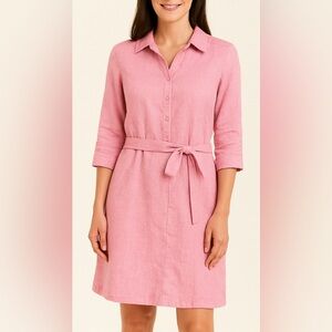 Marvin Women's Pink Linen Shirt Dress - Breathable, Classic & Elegant Size M(8)